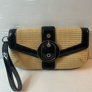 Ann Taylor Summer Wicker Buckle Patent Leather Clutch Wristlet